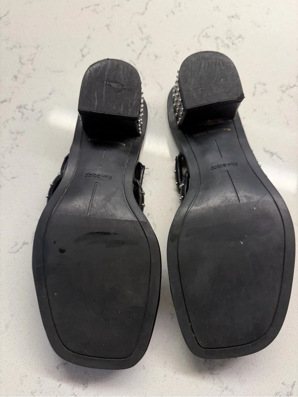 Dolce Vita Black Studded Triple-Strap Block Heel Slides